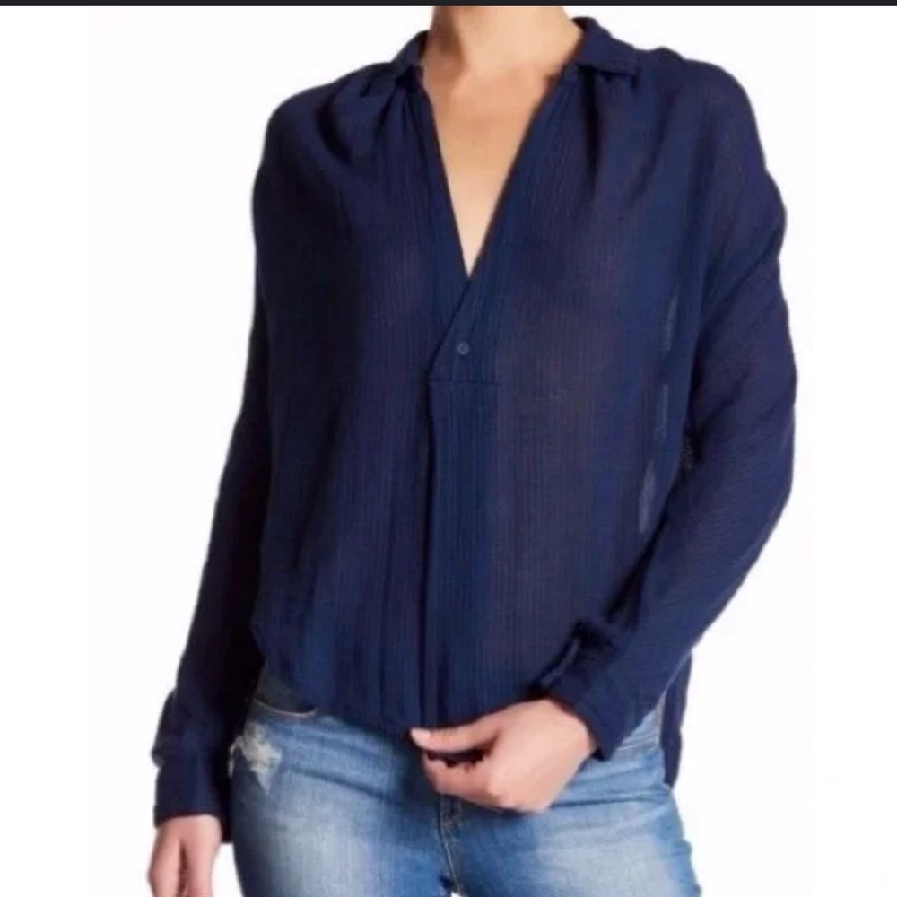 Free People Such Good Thing Boho Popover Gauzy Striped Blouse